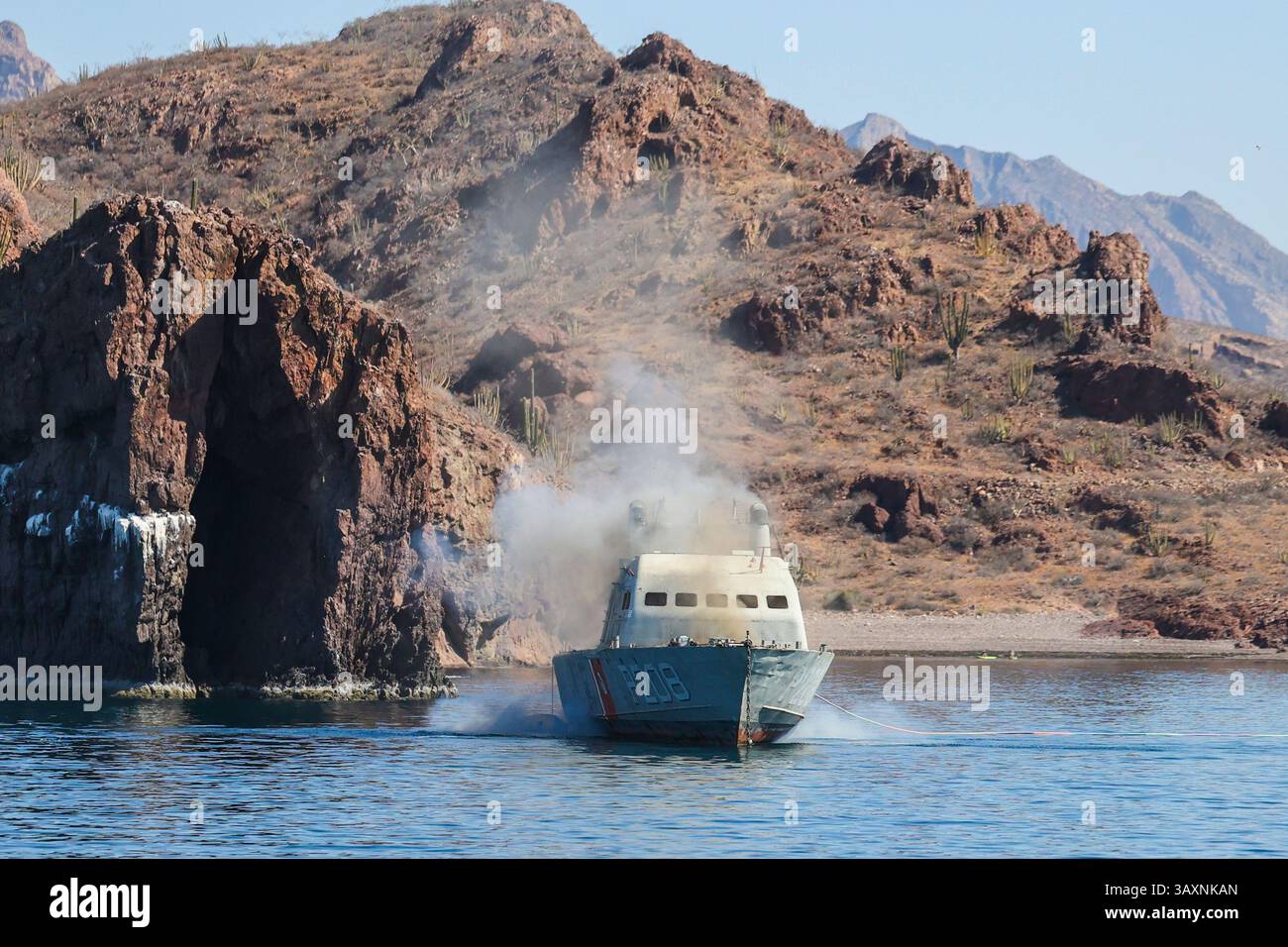 SAN CARLOS, MEXICO - APRIL 12: Ship sinking after the detonation of ...