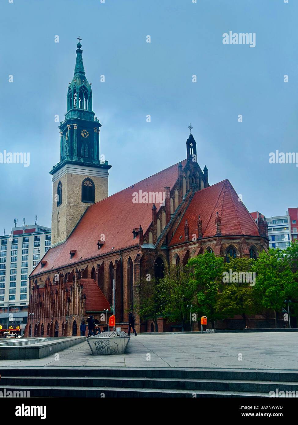 Misty dusk at Berlin’s Marienkirche - Smartphone Captured Stock Image