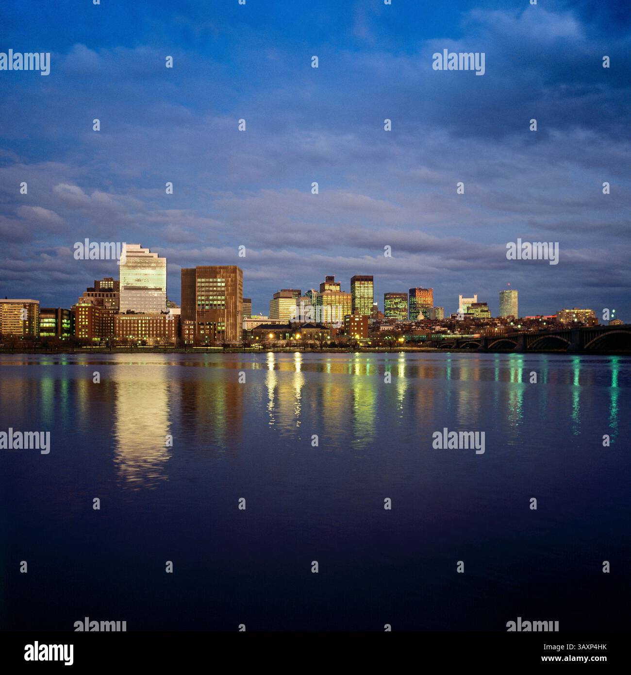 Boston, vintage 1990s, skyline, Charles river, water reflections ...