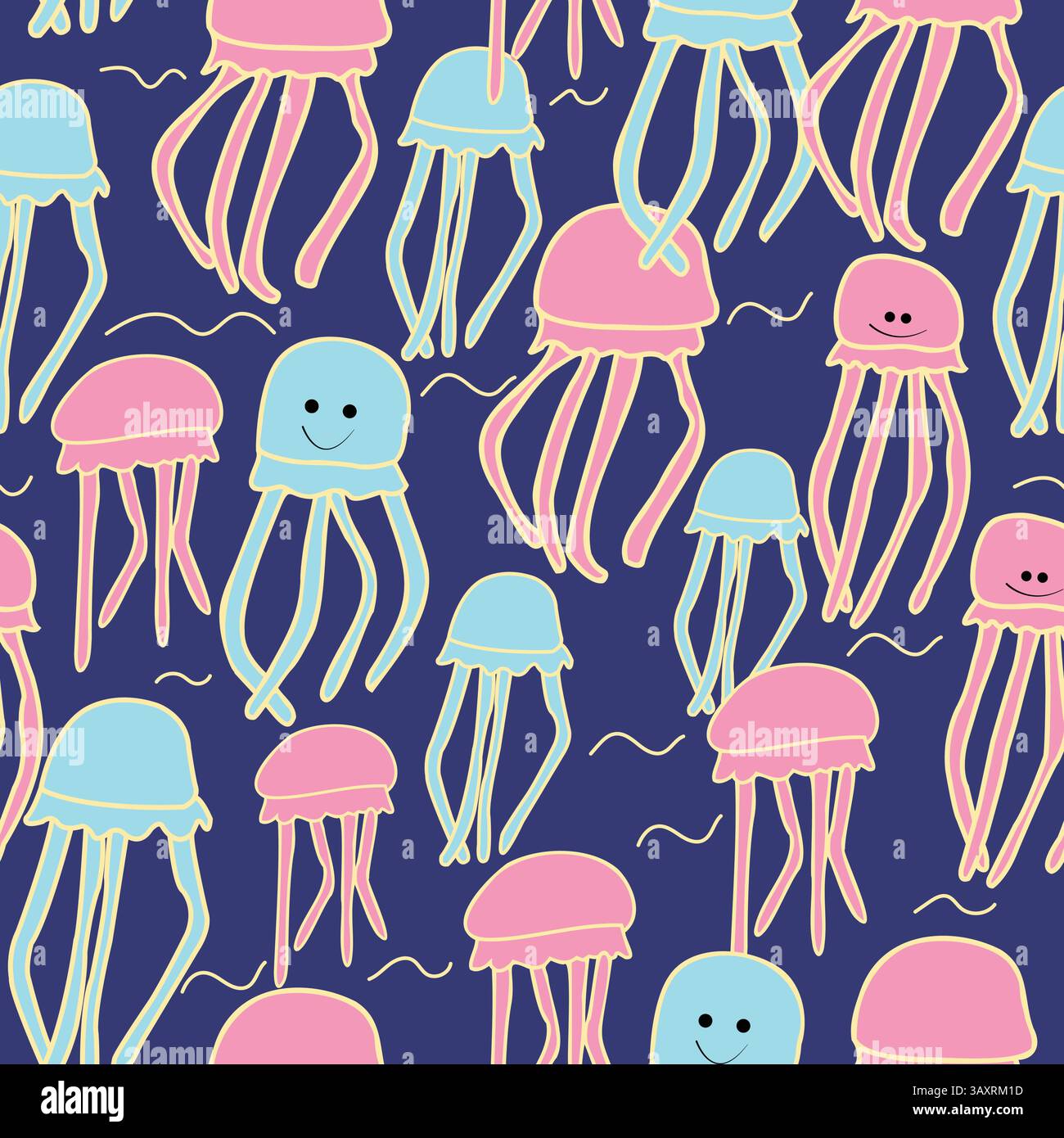 Seamless pattern doodle colorful jellyfish Stock Vector