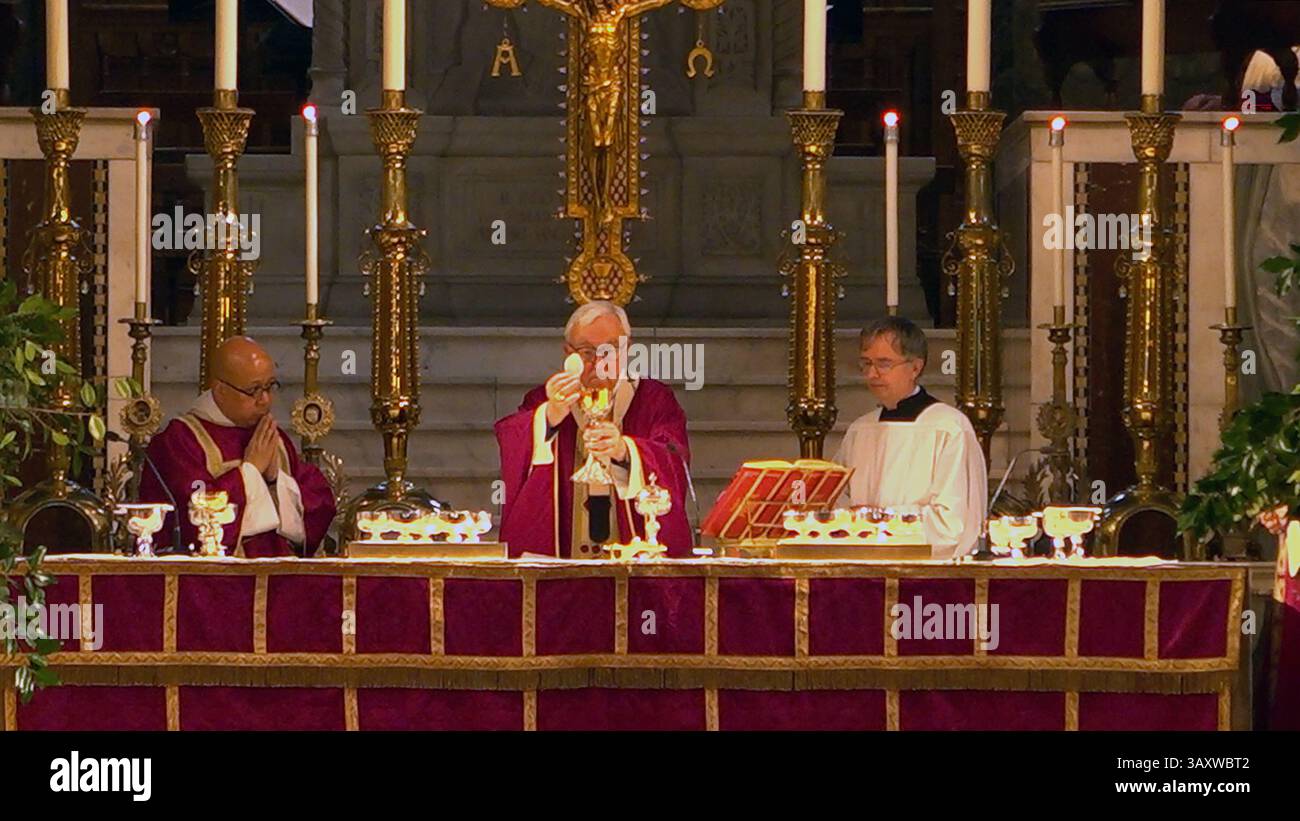 Screen grab taken from PA Video of Archbishop of Westminster Cardinal Vincent Nichols delivers his homily at Westminster Cathedral during a Requiem Mass for His Holiness Pope Francis following the announcement by the Vatican of the death of Pope Francis aged 88. Picture date: Monday April 21, 2025. Stock Photo