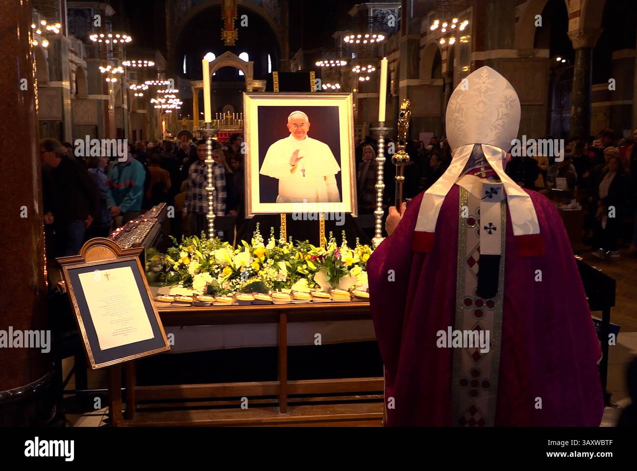 Screen grab taken from PA Video of Archbishop of Westminster Cardinal Vincent Nichols delivers his homily at Westminster Cathedral during a Requiem Mass for His Holiness Pope Francis following the announcement by the Vatican of the death of Pope Francis aged 88. Picture date: Monday April 21, 2025. Stock Photo