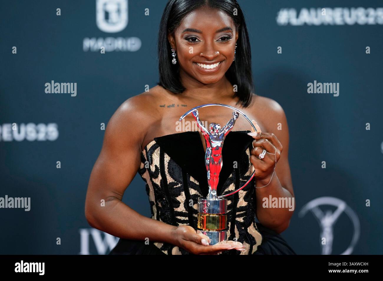 Simone Awore Simone Biles celebrates her Laureus World Sportswoman of the Year award ...
