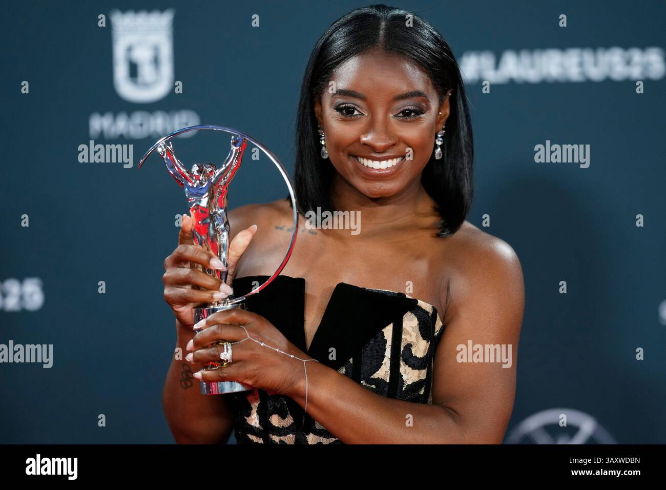 Simone Awore Simone Biles celebrates her Laureus World Sportswoman of the Year award ...