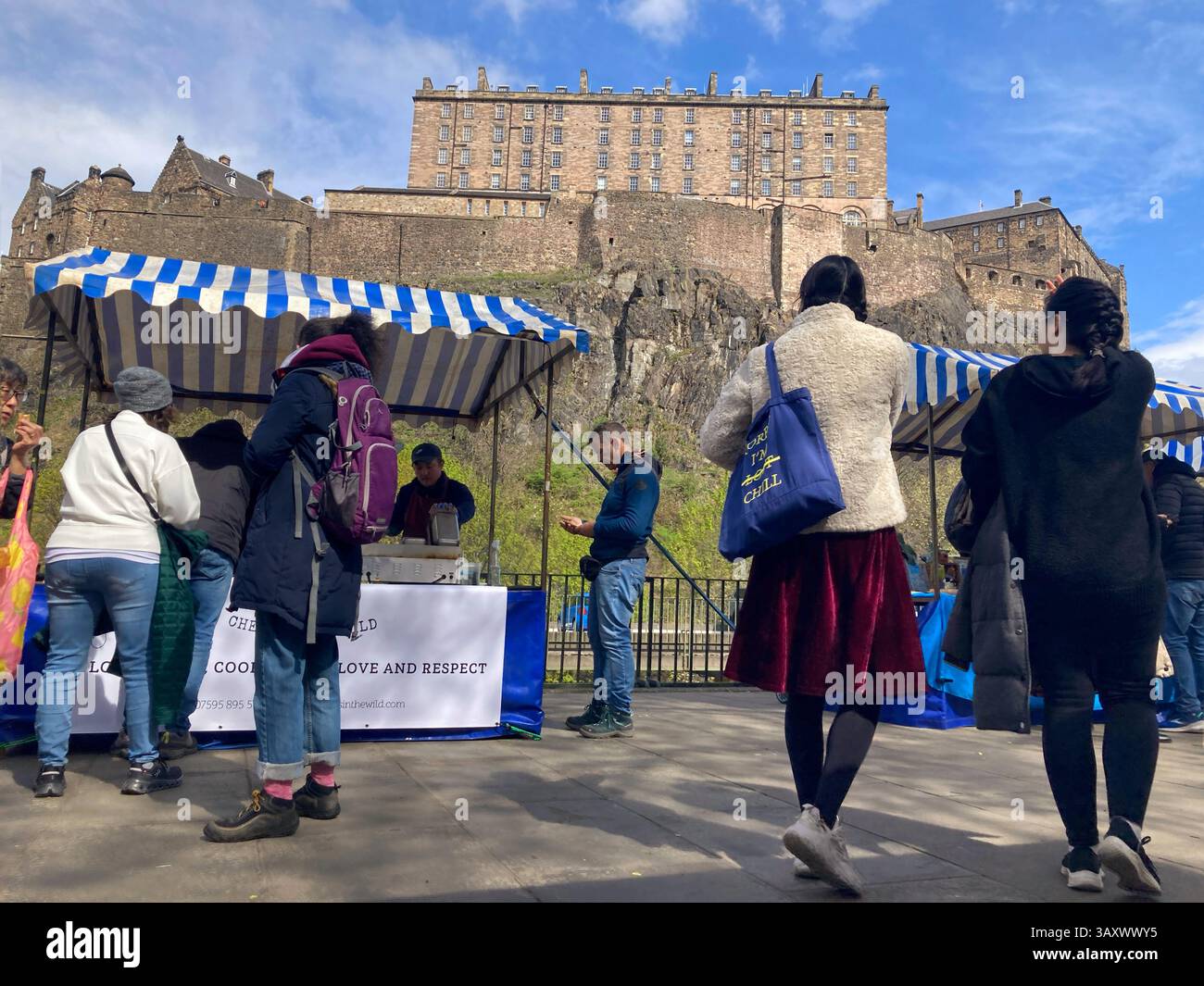 Edinburgh Farmers Market, with a view of Edinburgh Castle, Castle Terrace, Edinburgh Scotland - Smartphone Captured Stock Image