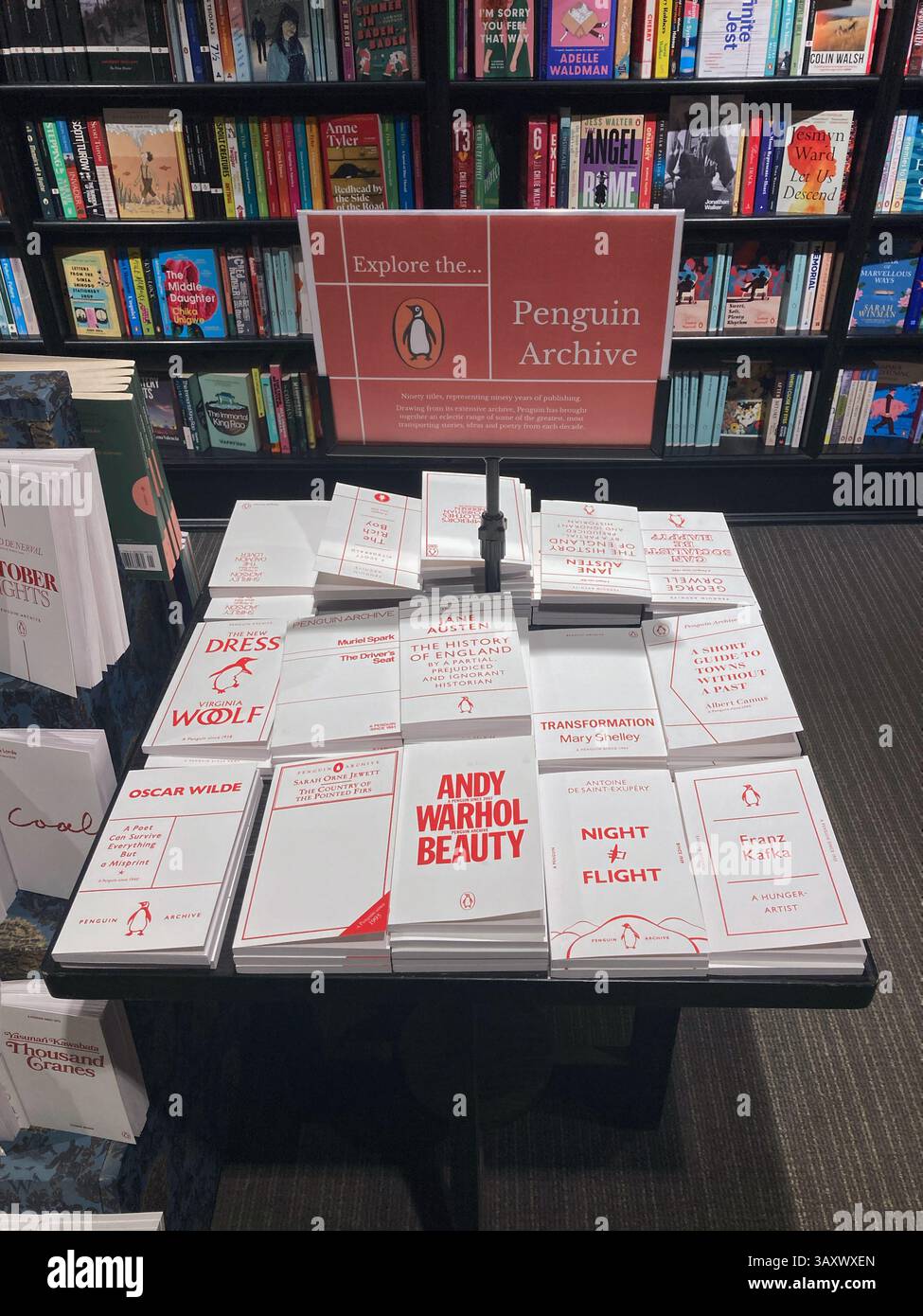 Penguin Archive, Penguin classic paperbacks from ninety years of publishing for sale at the book store - Smartphone Captured Stock Image Penguin Archive, Penguin classic paperbacks from ninety years of publishing for sale at the book store - Smartphone Captured Stock Image