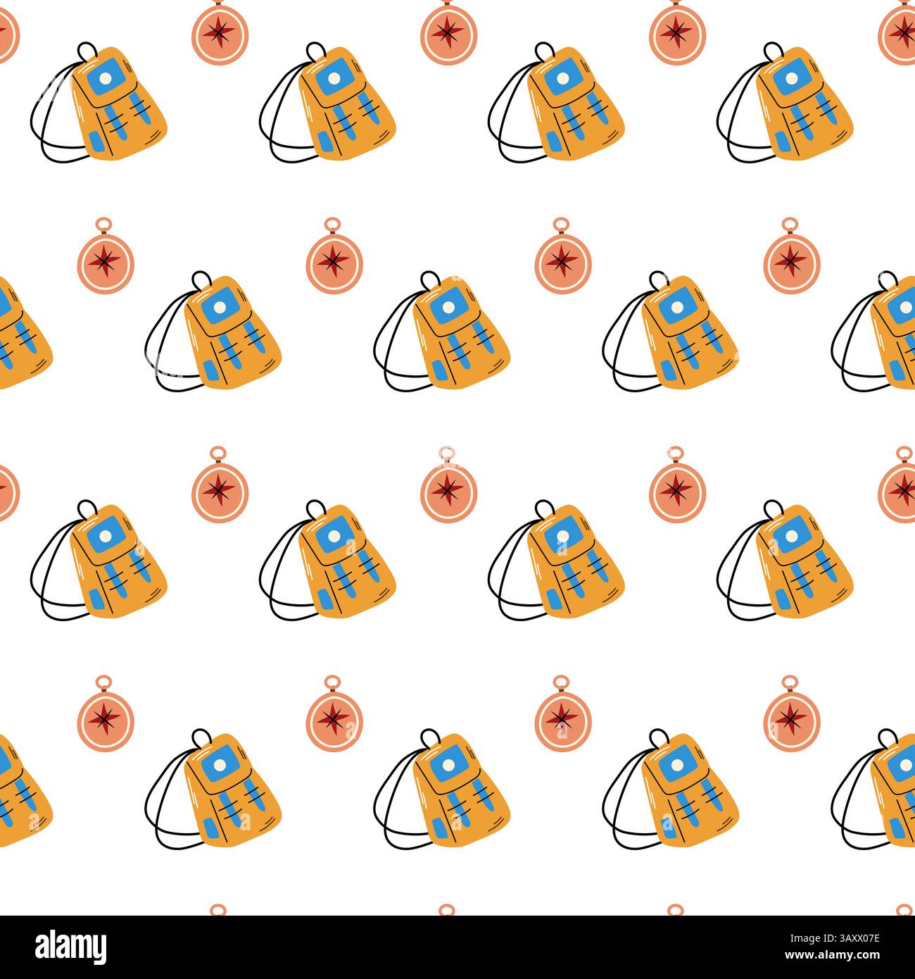 Seamless pattern with backpack and compass Stock Vector