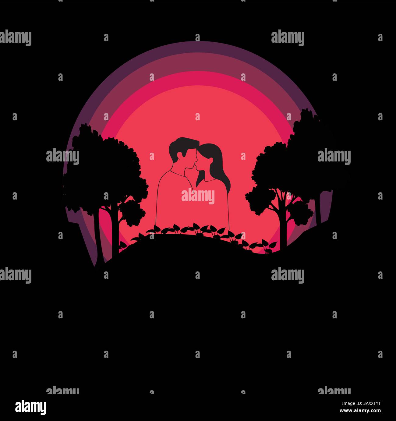 Romantic Couple Sunset Vector – Love Silhouette Illustration Stock ...