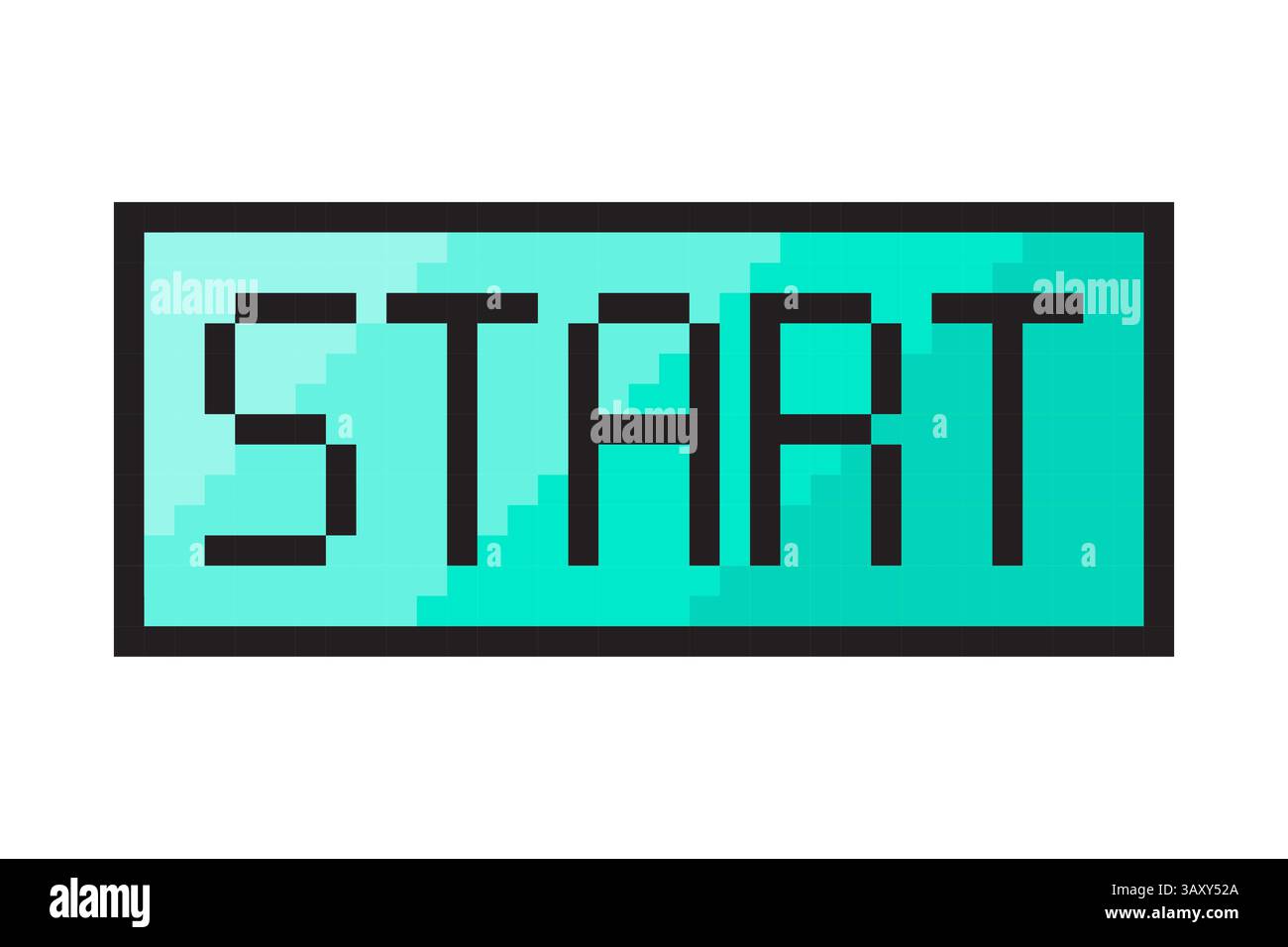 Start icon pixel. Cyan gradient button. Bold start text. Vector retro interface. Stock Vector