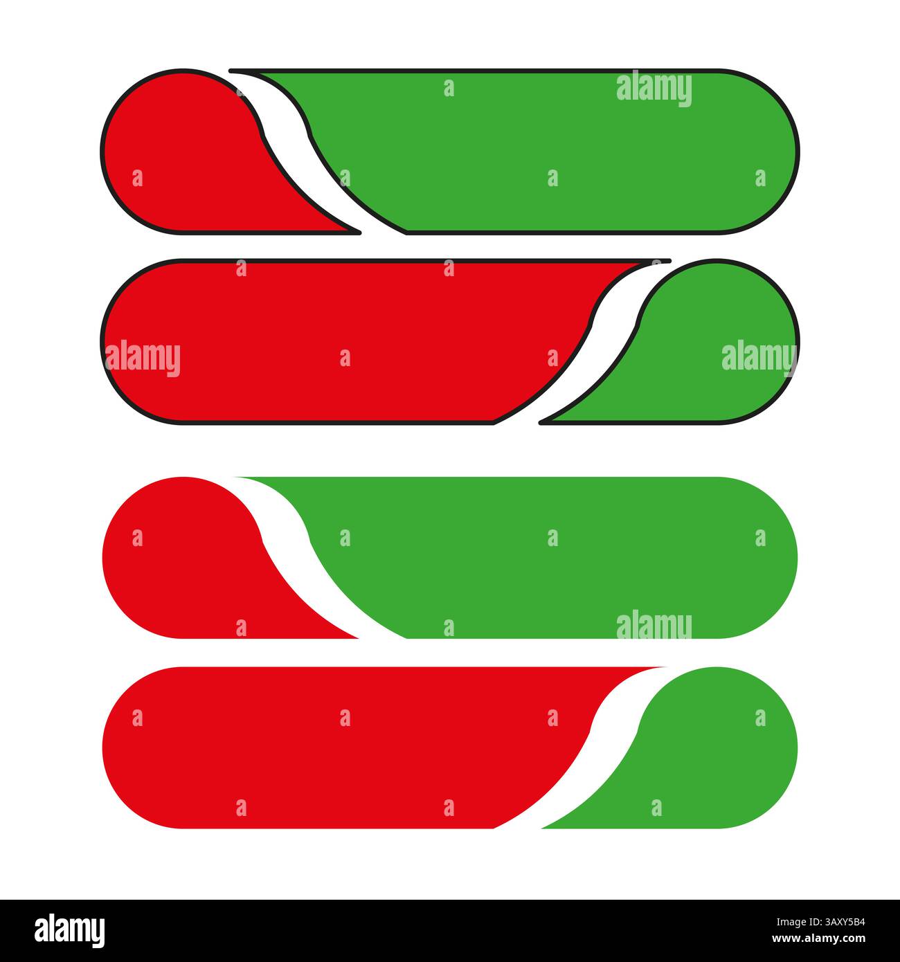 Rounded button shape. Red green switch. Colorful toggle form. Vector interface symbol. Stock Vector