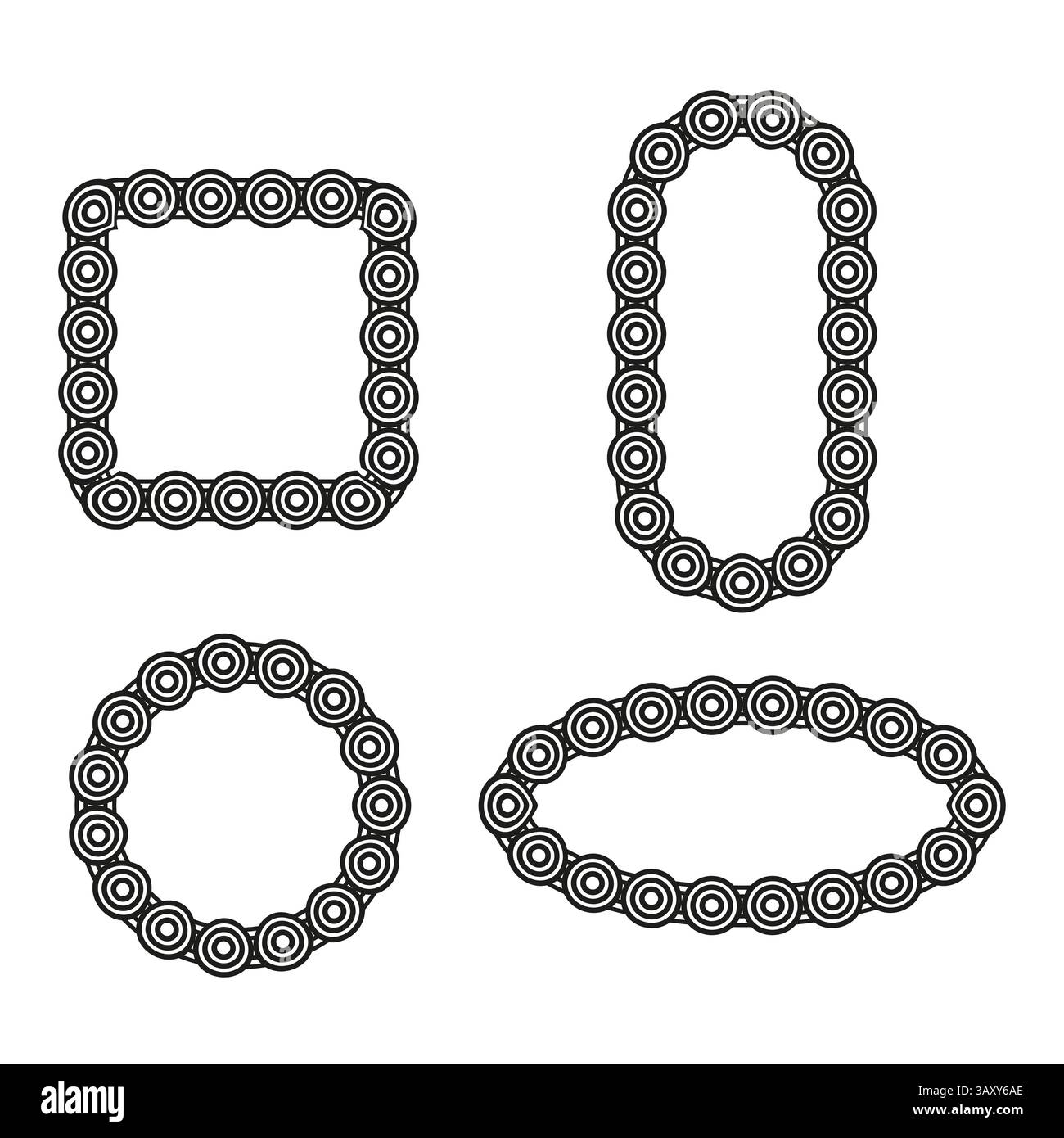 Circle chain frame. Oval outline shape. Square ring border. Vector ornament element. Stock Vector