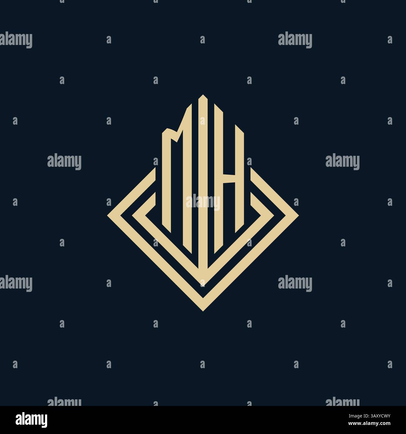 Initials MH logo rhombus lines shape style, luxury modern real estate ...