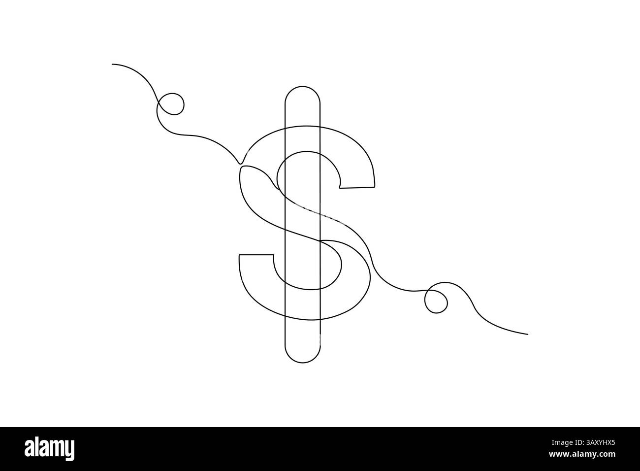 Dollar icon continuous one line art of outline vector drawing Stock Vector