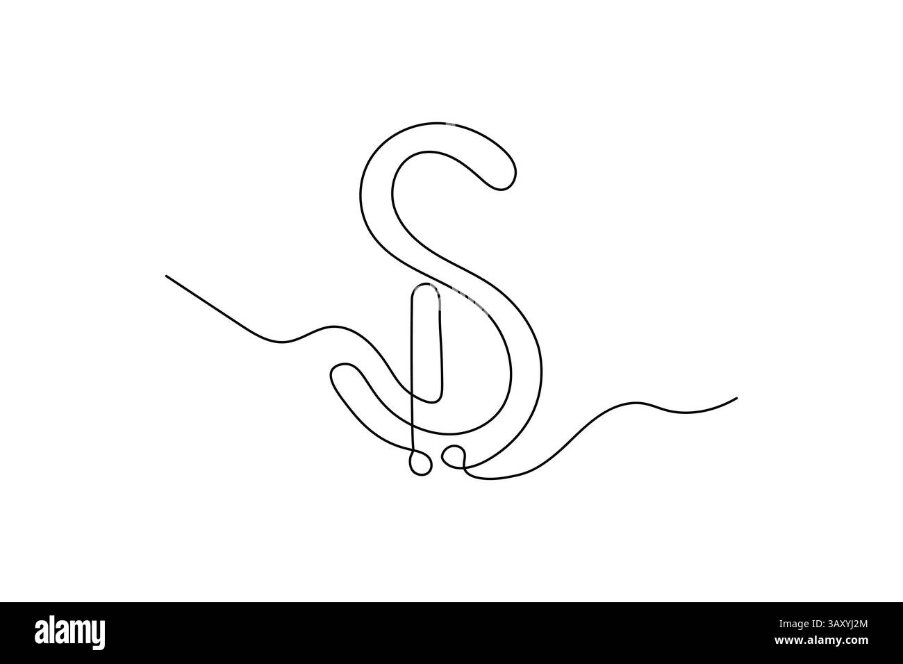 Dollar icon continuous one line art of outline vector drawing Stock Vector