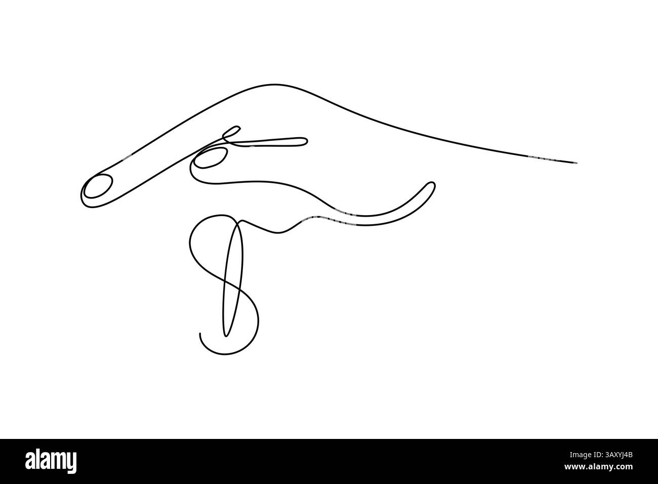 Dollar icon continuous one line art of outline vector drawing Stock Vector