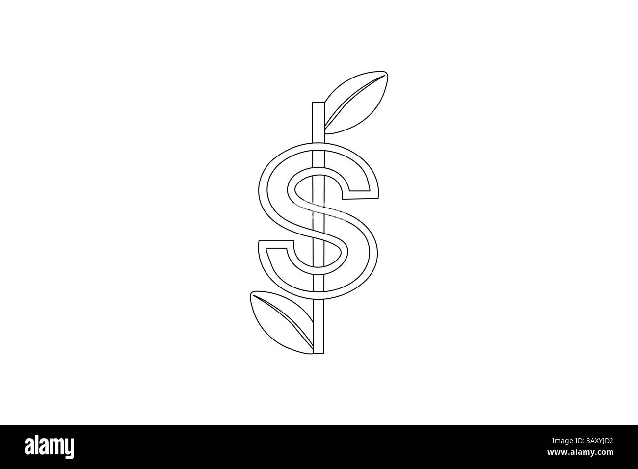 Dollar icon continuous one line art of outline vector drawing Stock Vector