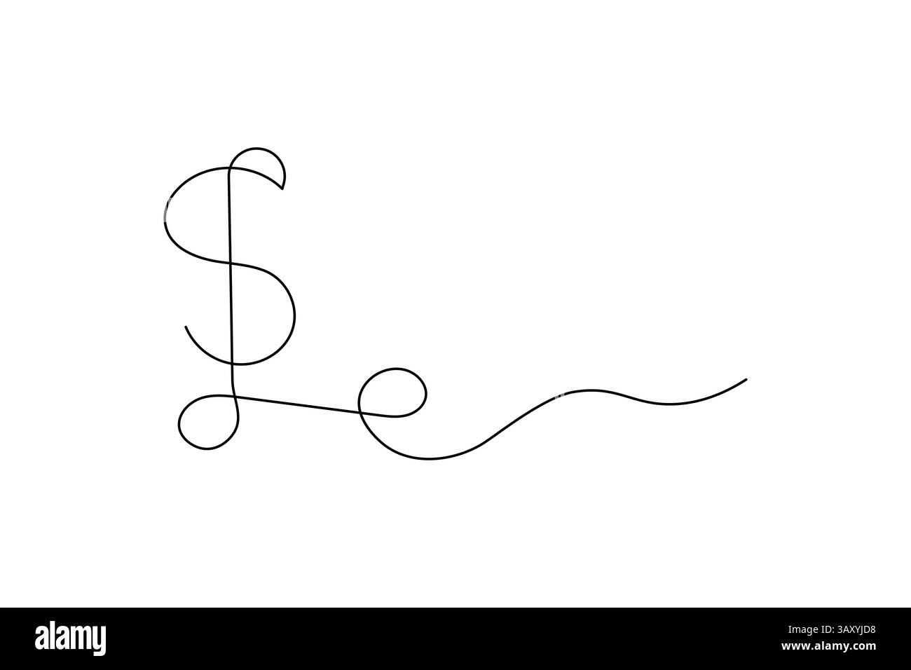 Dollar icon continuous one line art of outline vector drawing Stock Vector