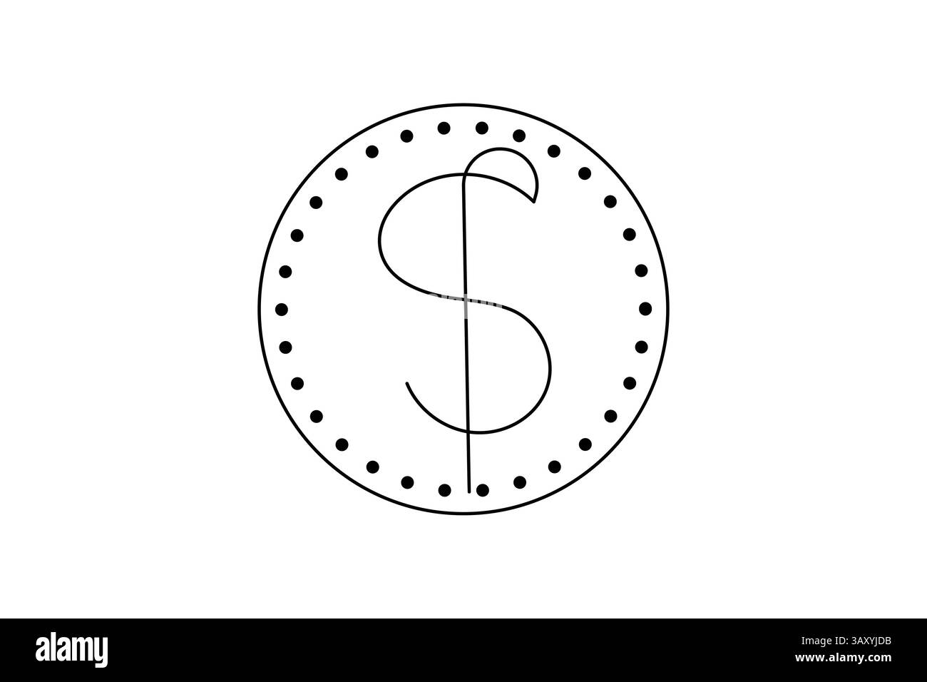 Dollar icon continuous one line art of outline vector drawing Stock Vector