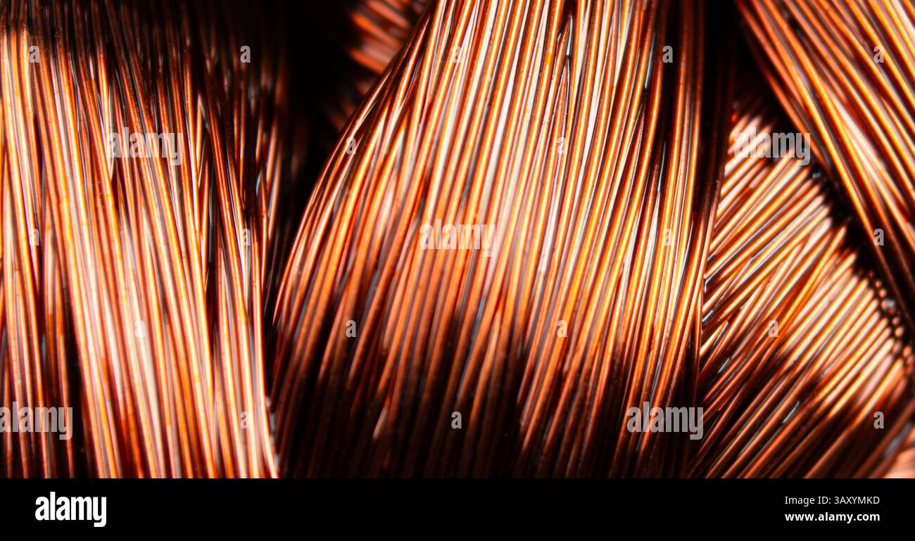 Macro shot a winding of an electric motor. Copper motor windings close up Stock Photo