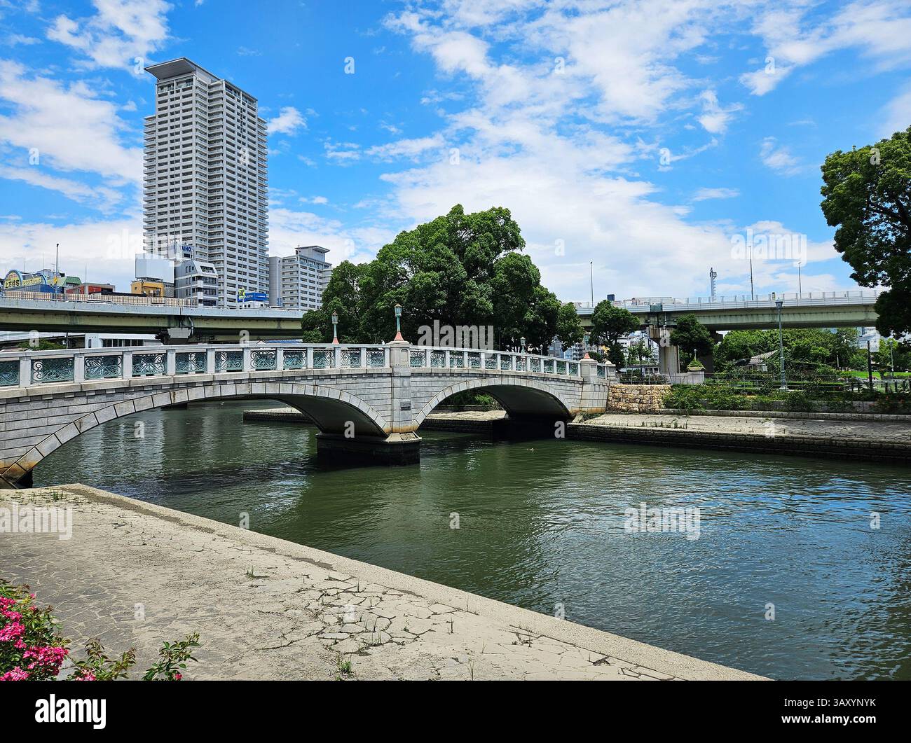 Nakanoshima Rose Garden Bridge over Tosabori River, Osaka, Japan Stock Photo