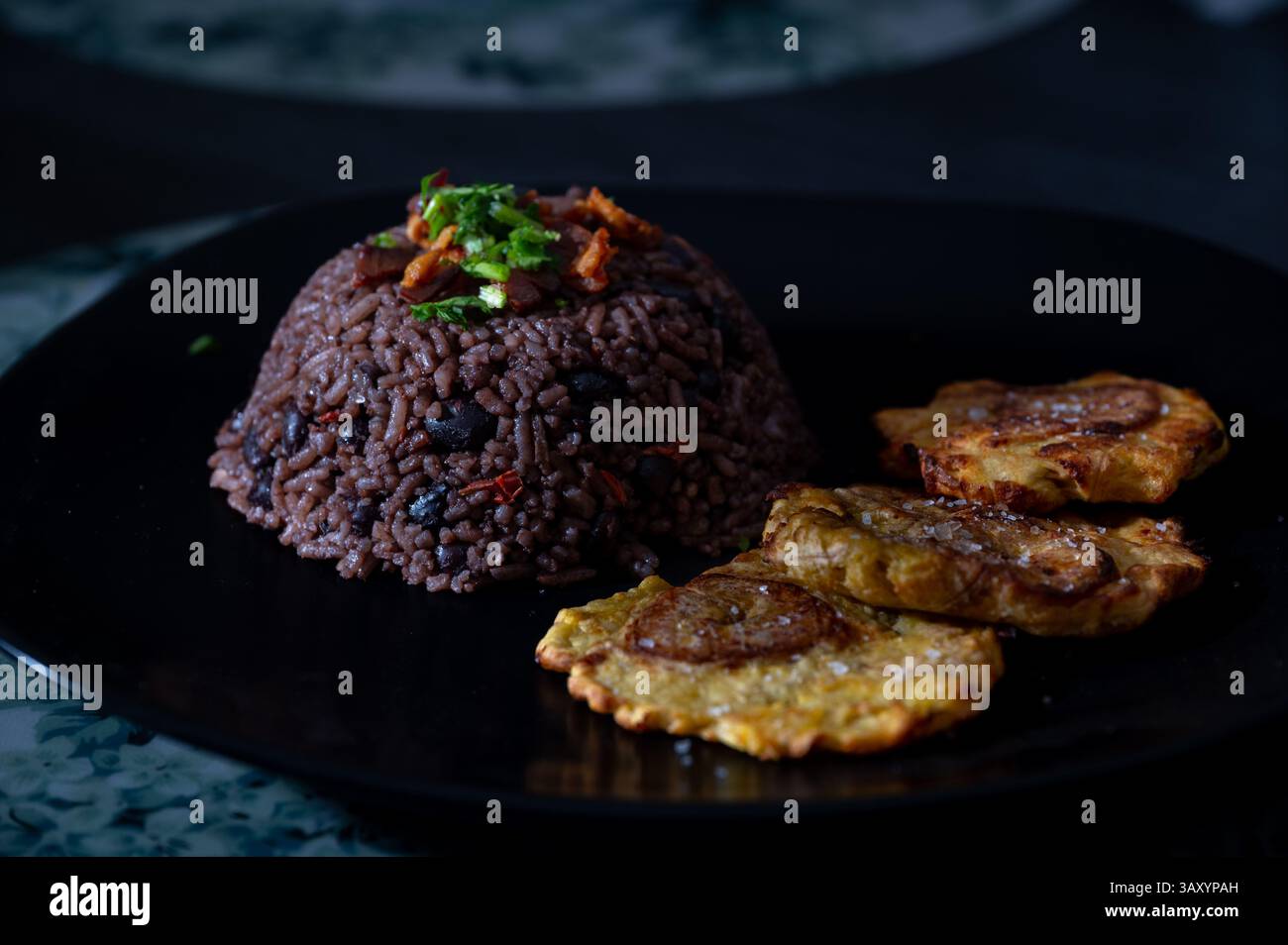 What Rice Is Congri Rice Rice Congri and Plantain Tostones, Delicious Cuban Food on Dark ...