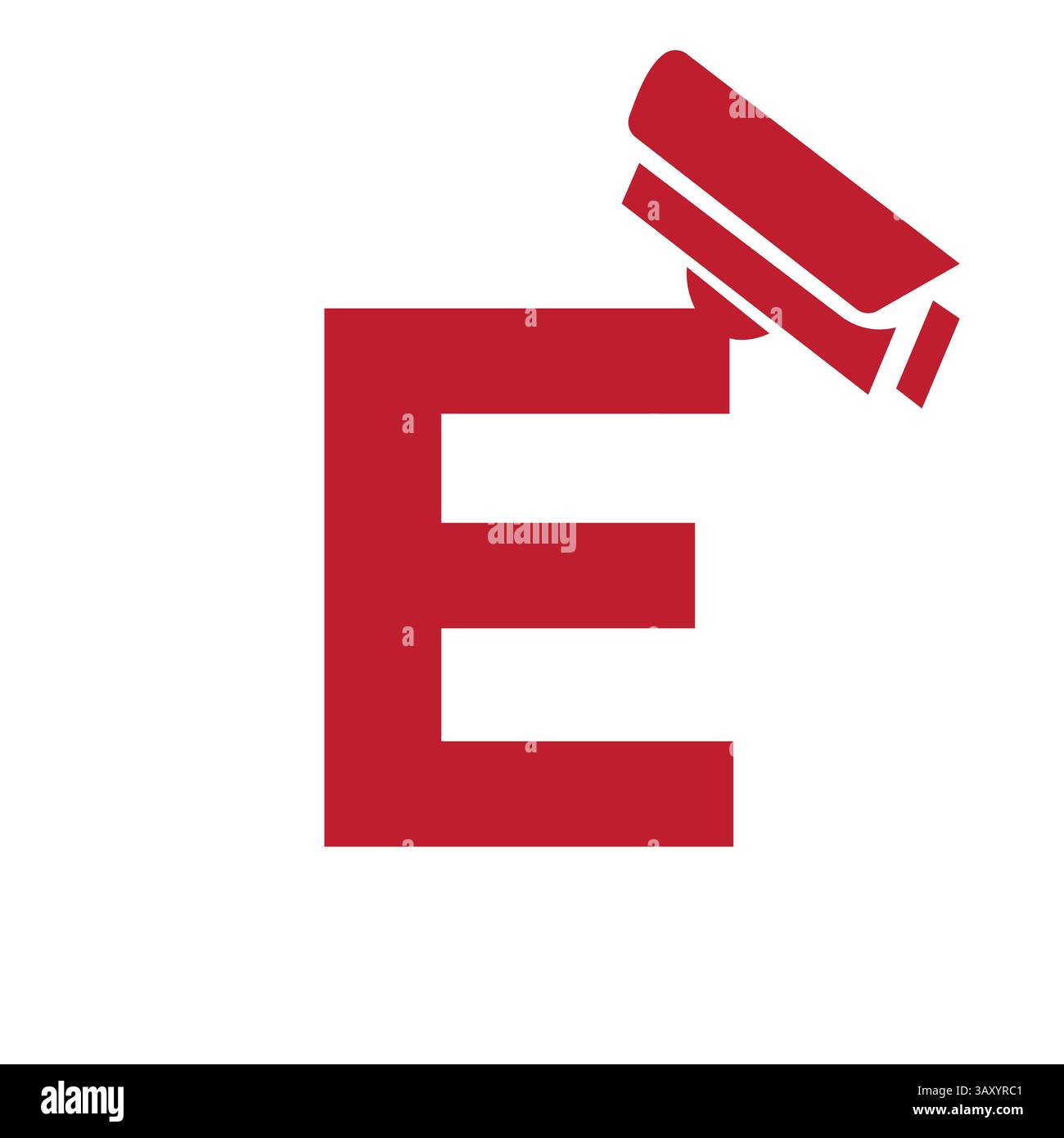 Initial Letter E Security Camera Icon, CC tv Symbol Vector Template Stock Vector