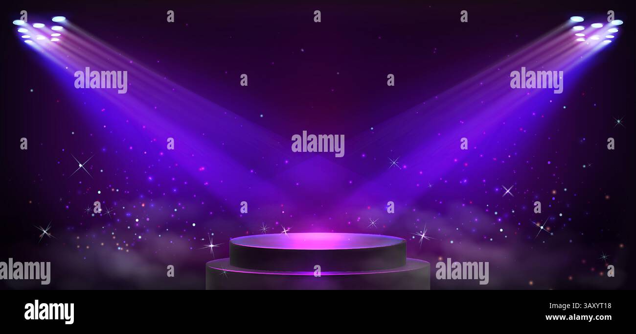 Award ceremony stage in purple lights and sparkles. Vector realistic ...