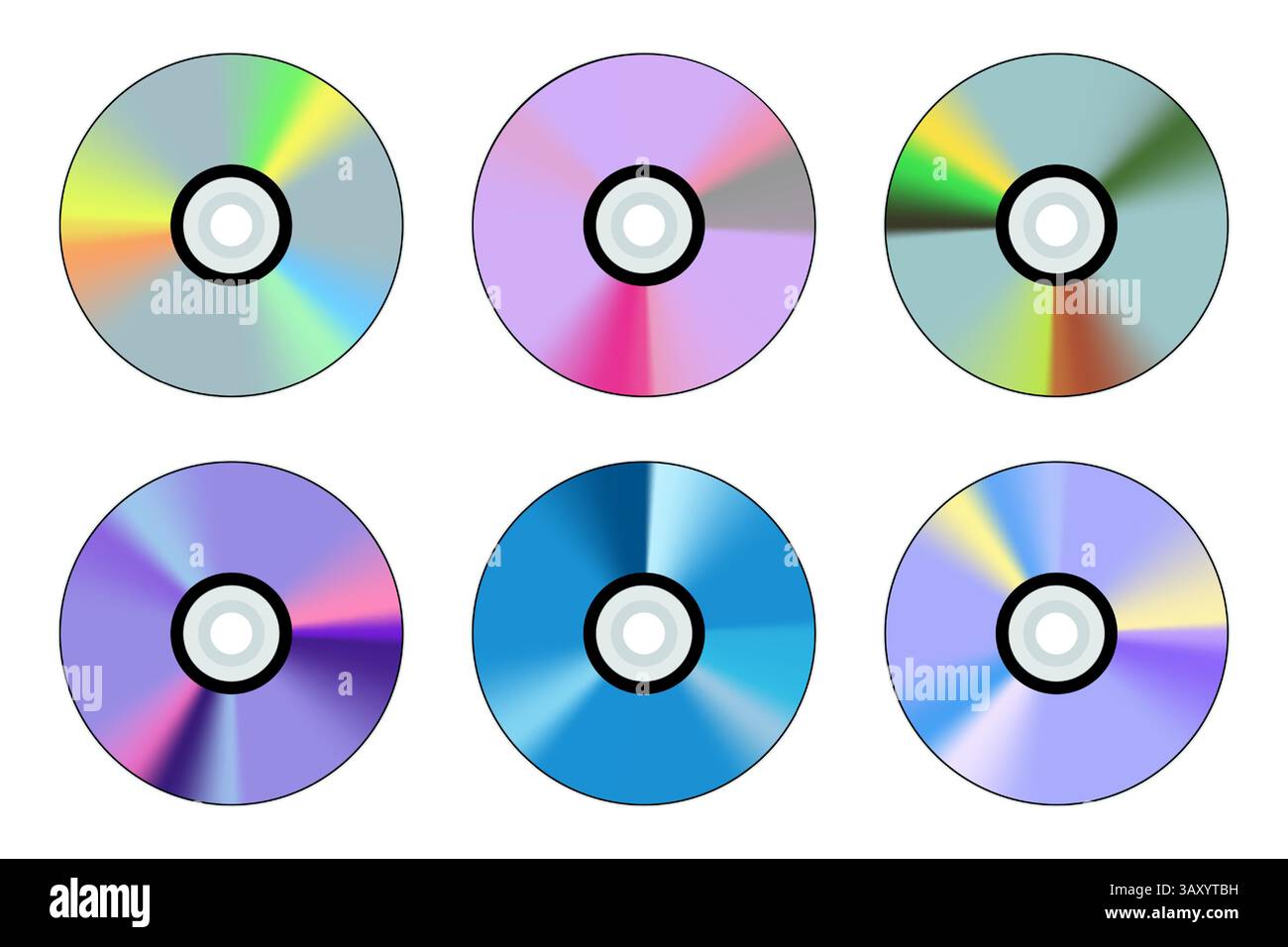 Color Spectrum Disc Displaying six vibrant compact discs on white background, diverse ...
