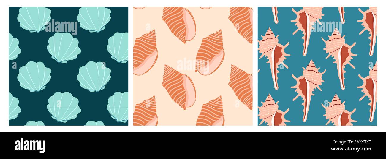 Unique patterns of seashells and salmon on a vibrant background in a ...