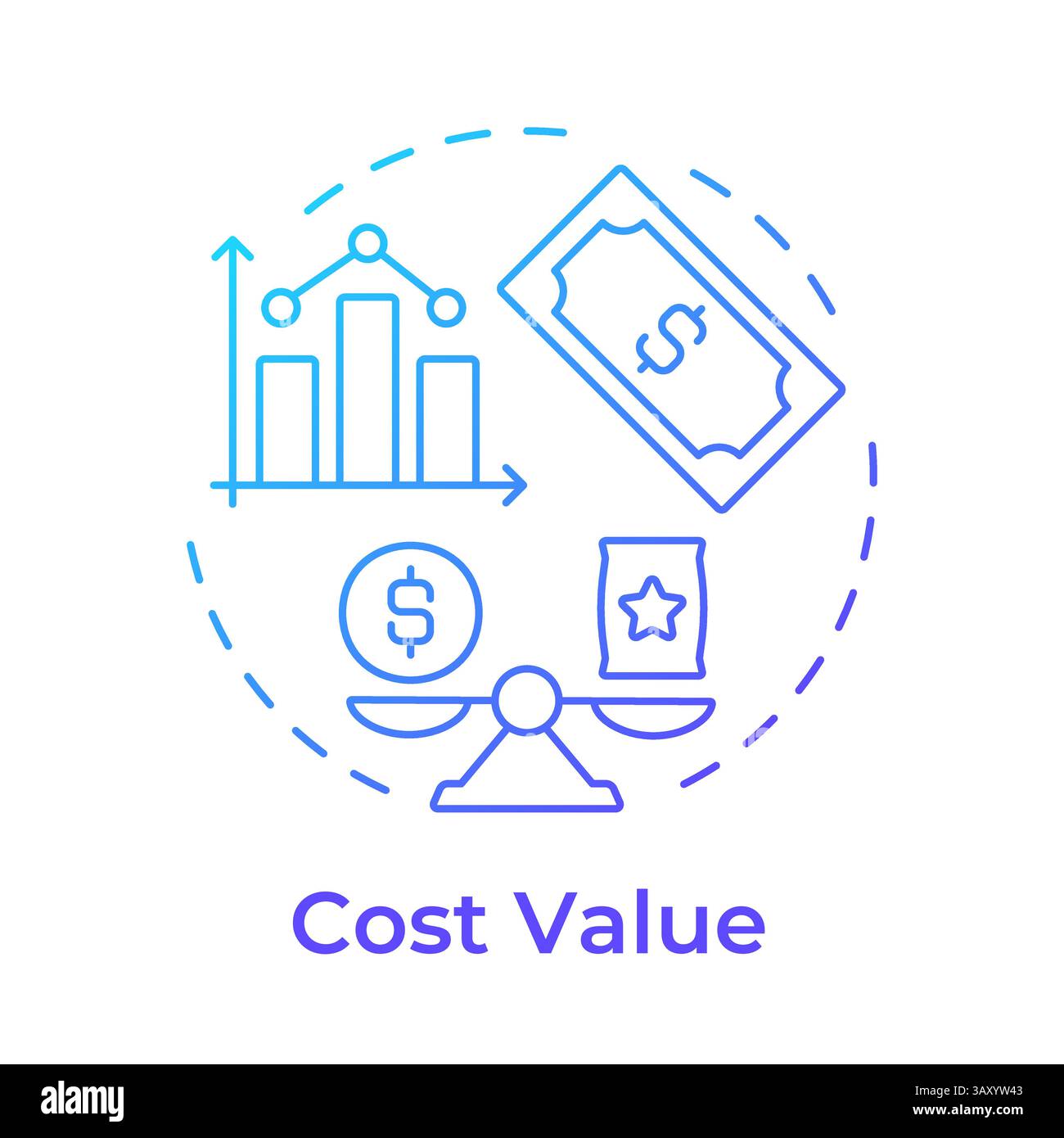 Cost value blue gradient concept icon Stock Vector