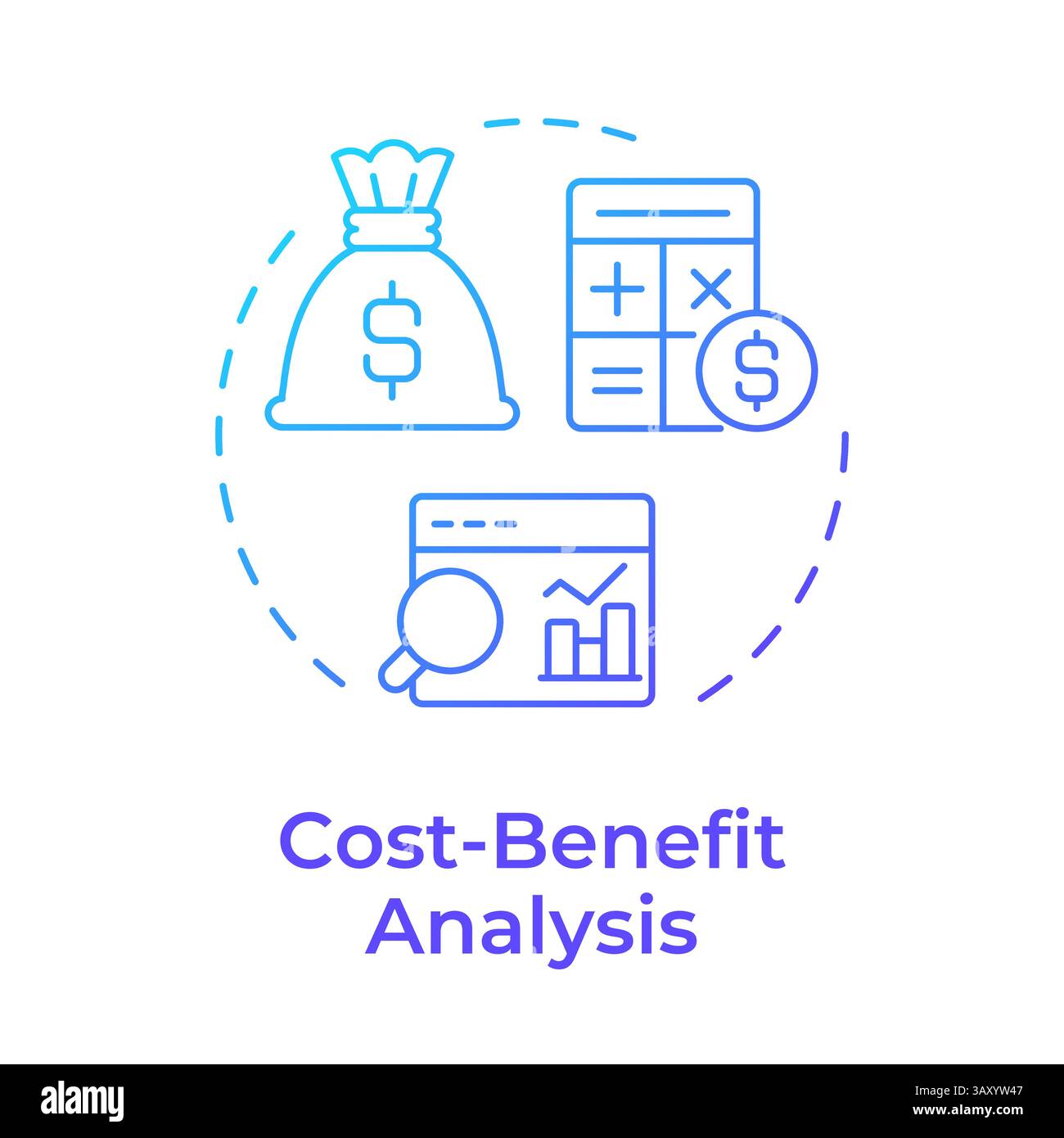 Cost benefit analysis blue gradient concept icon Stock Vector