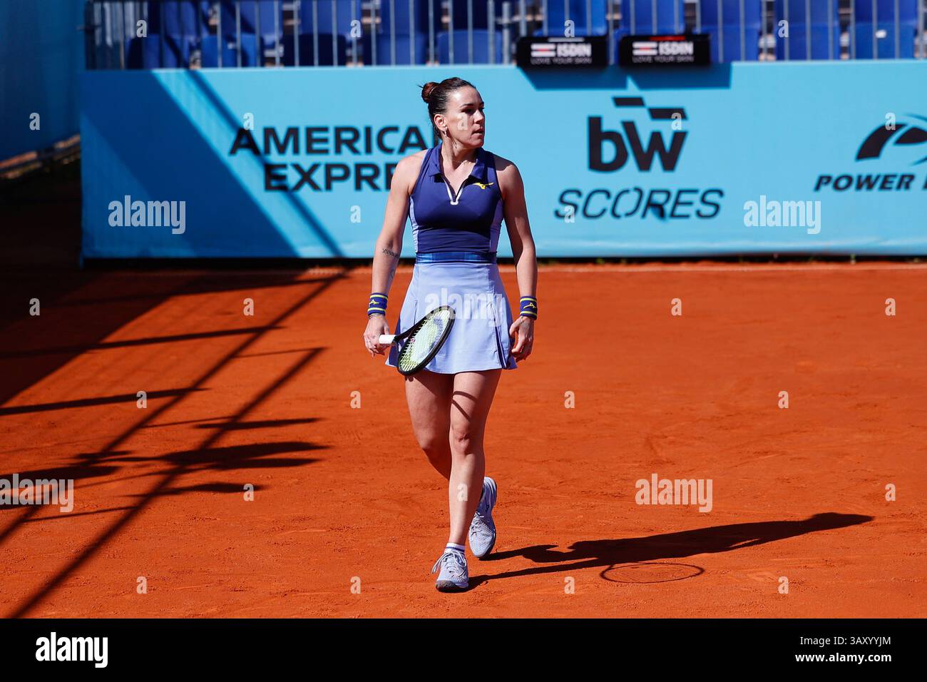 Nuria Parrizas-Diaz of Spain against Kaitlin Quevedo of Spain during the Mutua Madrid Open 2025, ATP Masters 1000 and WTA 1000, tennis tournament on 21 April 2025 at Caja Magica in Madrid, Spain Stock Photo