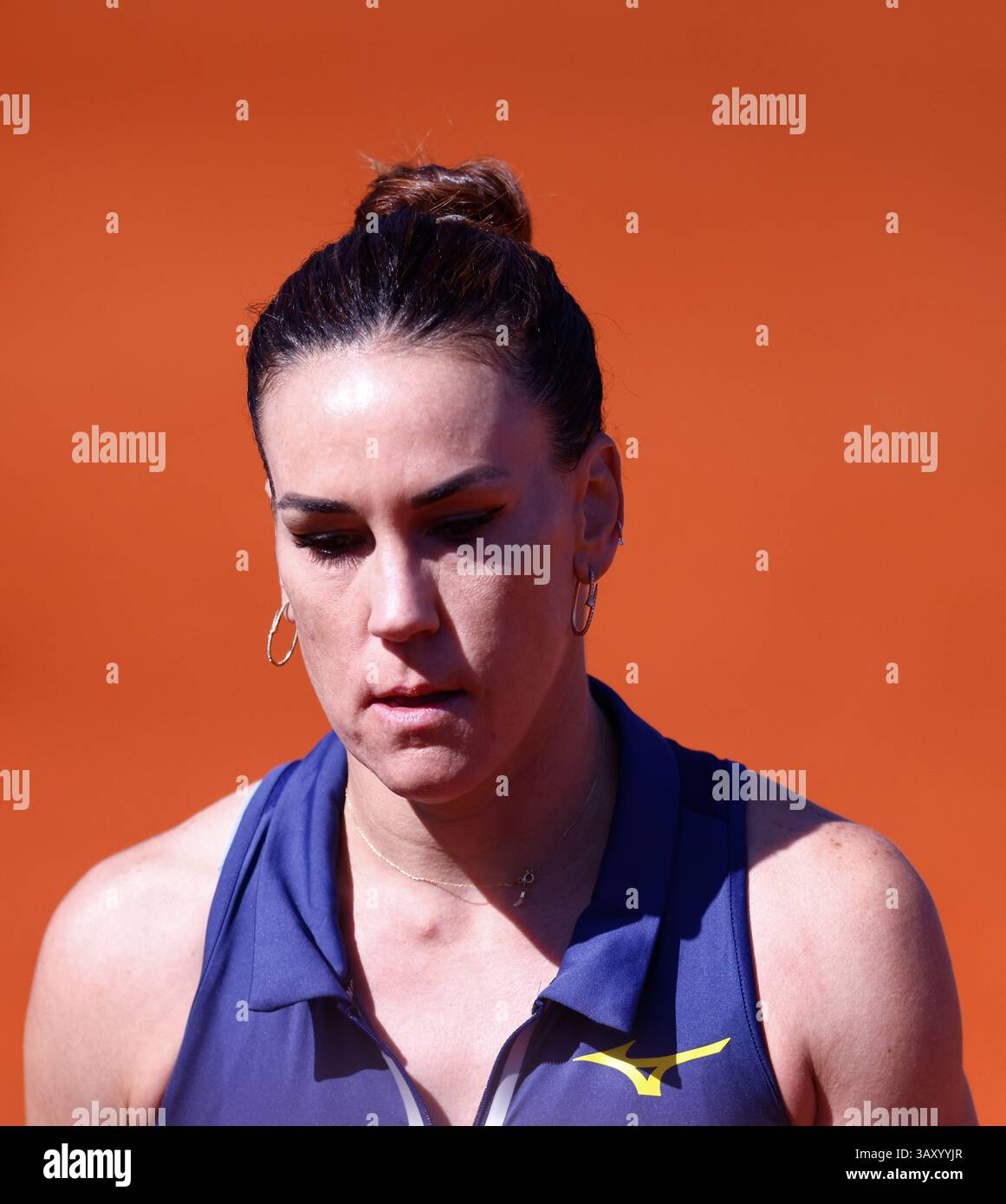 Nuria Parrizas-Diaz of Spain against Kaitlin Quevedo of Spain during the Mutua Madrid Open 2025, ATP Masters 1000 and WTA 1000, tennis tournament on 21 April 2025 at Caja Magica in Madrid, Spain Stock Photo