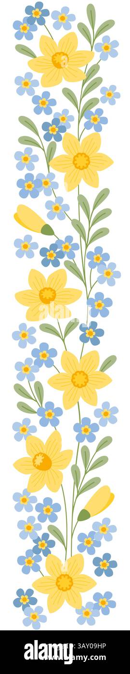 Vertical border with spring flowers. Flowers decor in flat design style ...