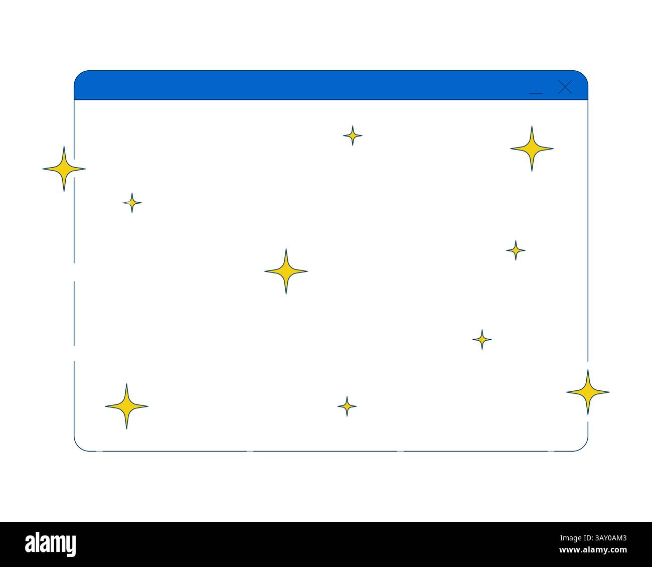 Empty software interface with sparkles 2D cartoon object Stock Vector