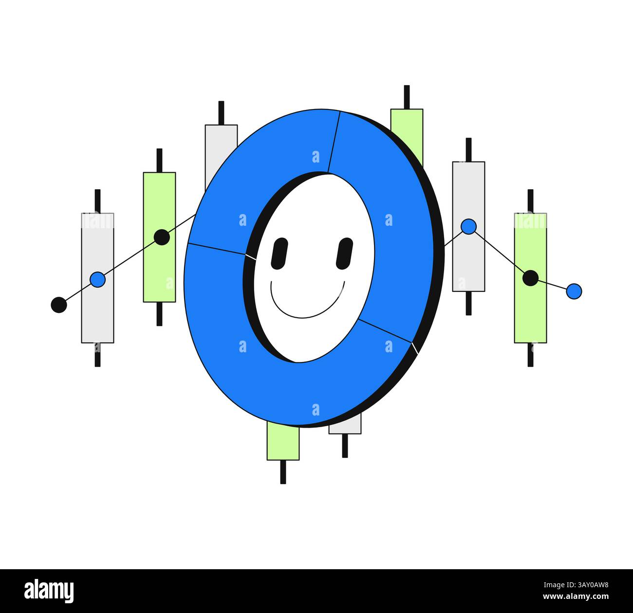 Positive donut piechart and candlestick chart data 2D onboarding ui illustration Stock Vector