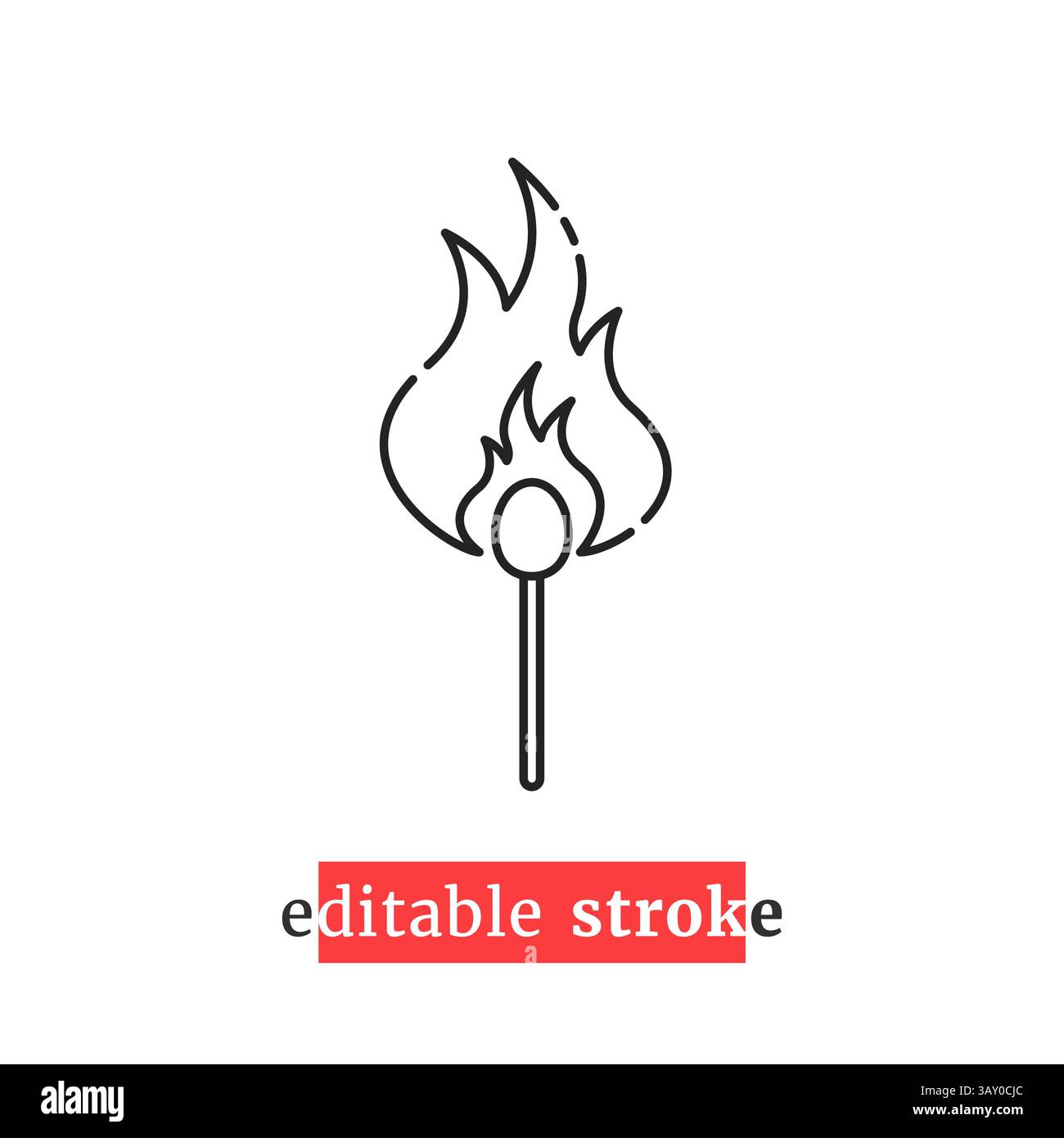 minimal editable stroke burning match icon Stock Vector