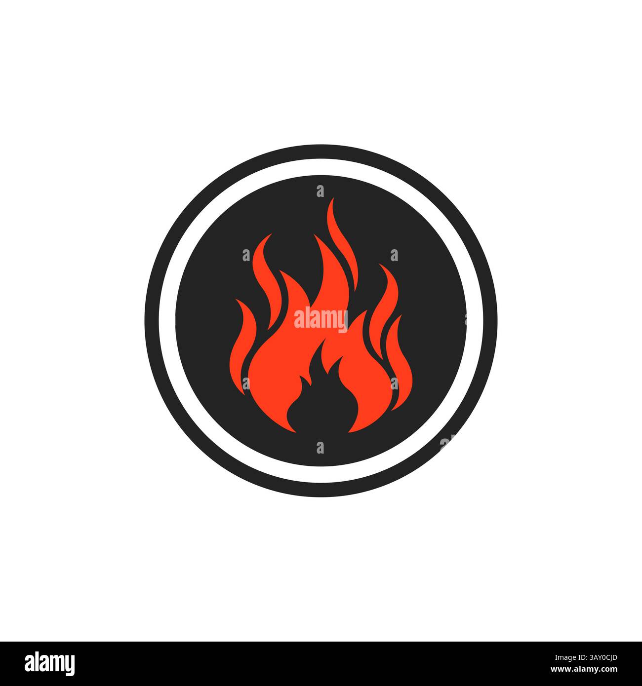 black round badge with orange fire icon Stock Vector Image & Art - Alamy