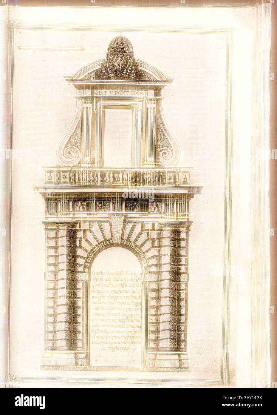 An ornate architectural façade featuring a detailed arched doorway ...