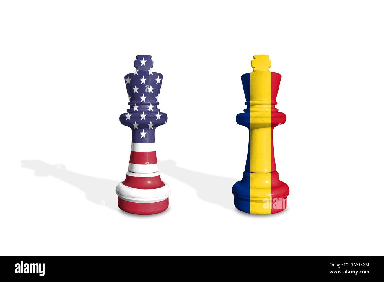 Chess made from USA and Romania flags. Trade, duty, customs and tariffs war Stock Photo