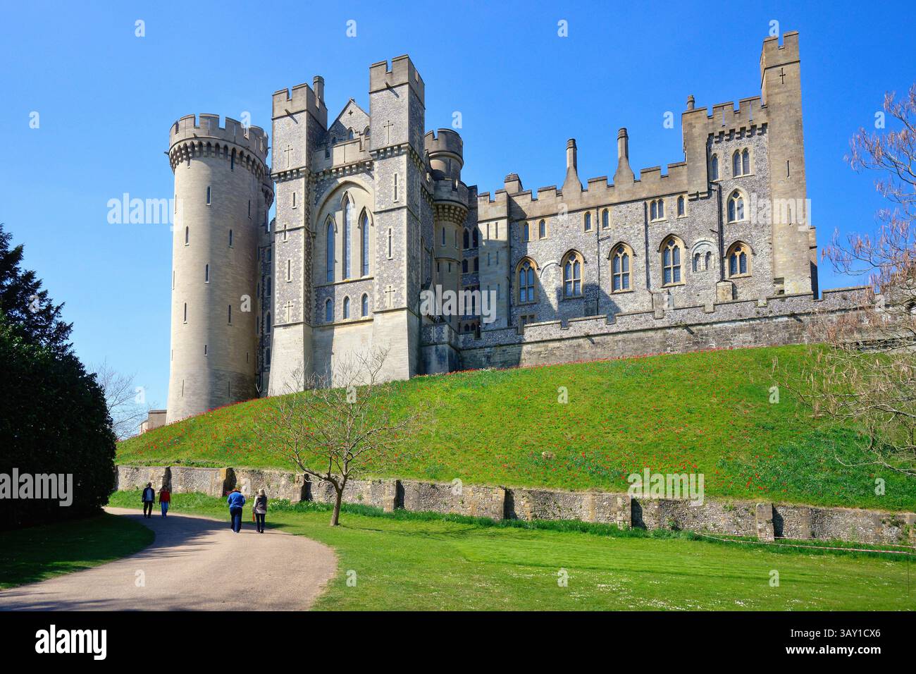 Exterior of Arundel castle on a sunny spring day , West Sussex England ...