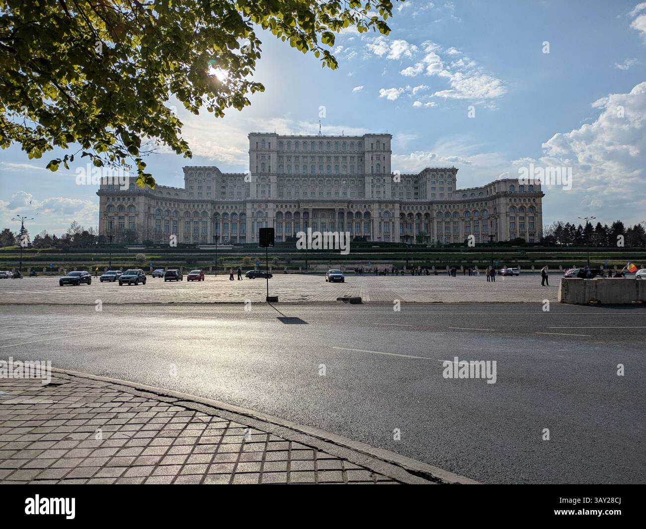 The Palace of the Parliament in Bucharest, also known as the House of the Republic or the People's House, is the seat of the Parliament of Romania. - Smartphone Captured Stock Image