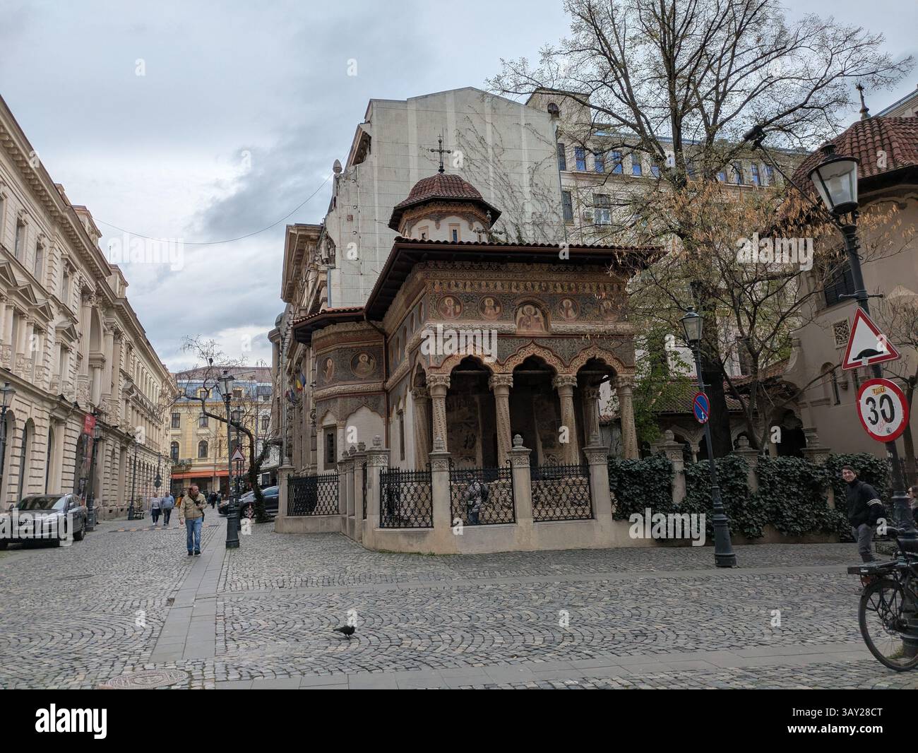 Stavropoleos Monastery, the monastery dedicated to the Archangels Michael and Gabriel in Bucharest Old Town. - Smartphone Captured Stock Image