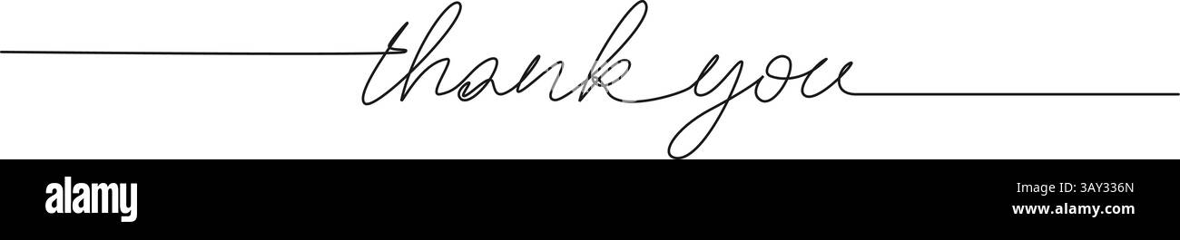 continuous single line drawing of phrase thank you, line art vector ...