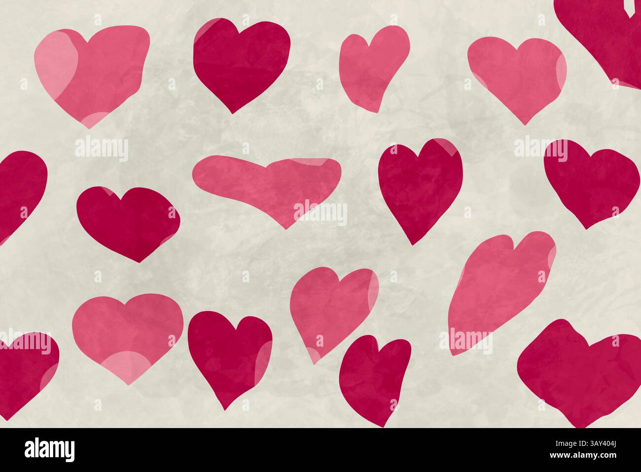 Charming seamless pattern featuring watercolor hearts in shades of pink ...