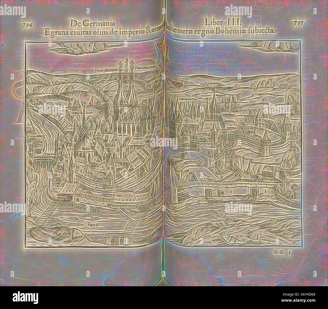 An intricately detailed illustration of a historic cityscape, featuring ...