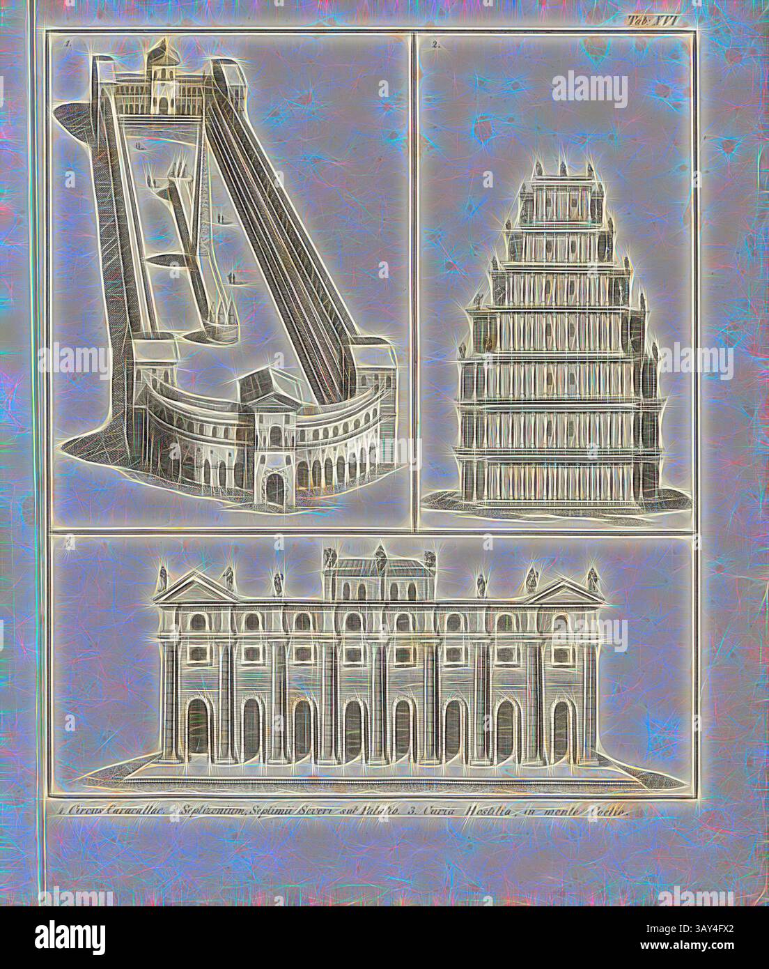 An artistic representation showcasing three iconic architectural ...