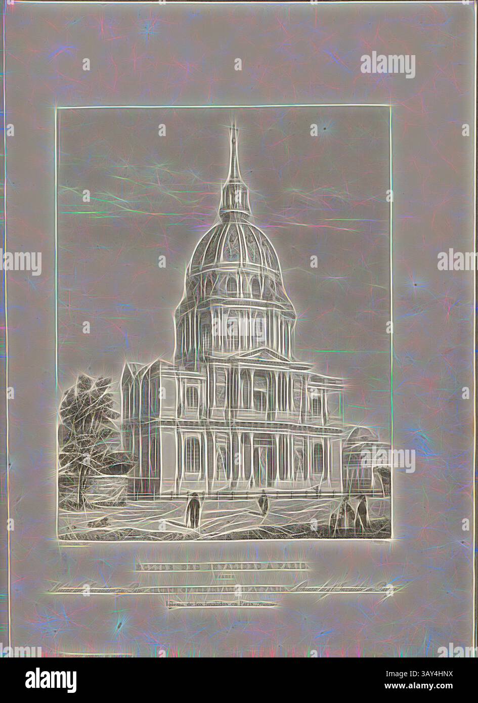 A detailed architectural illustration of a grand dome-shaped building ...