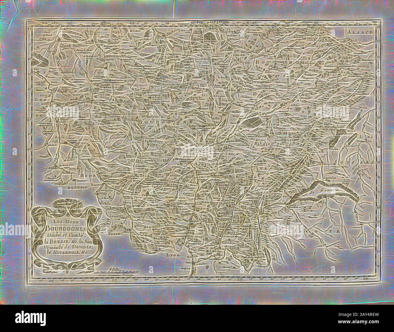 A detailed vintage map depicting the region of Bourgogne, showcasing ...