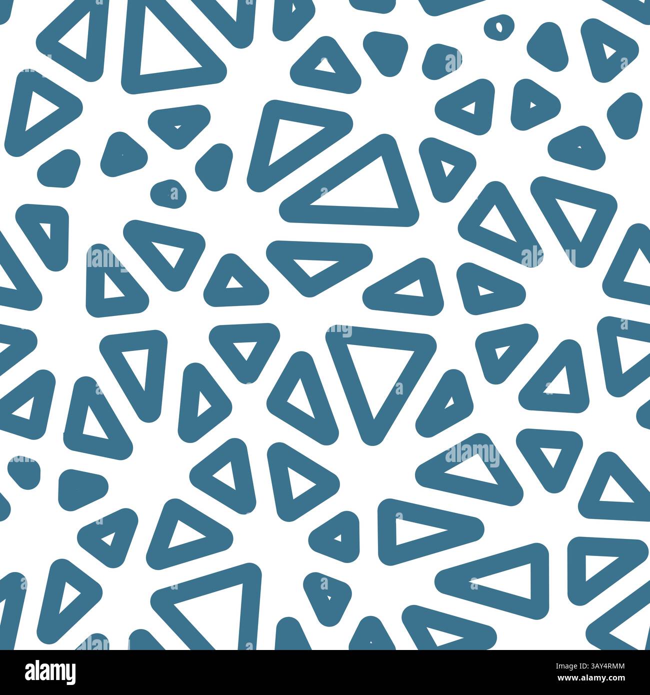 Minimalistic triangles background. Medium triangles size. Solid Color style. Rounded triangles outlined. Repeatable pattern. Ocean Blue Depths. Stock Vector
